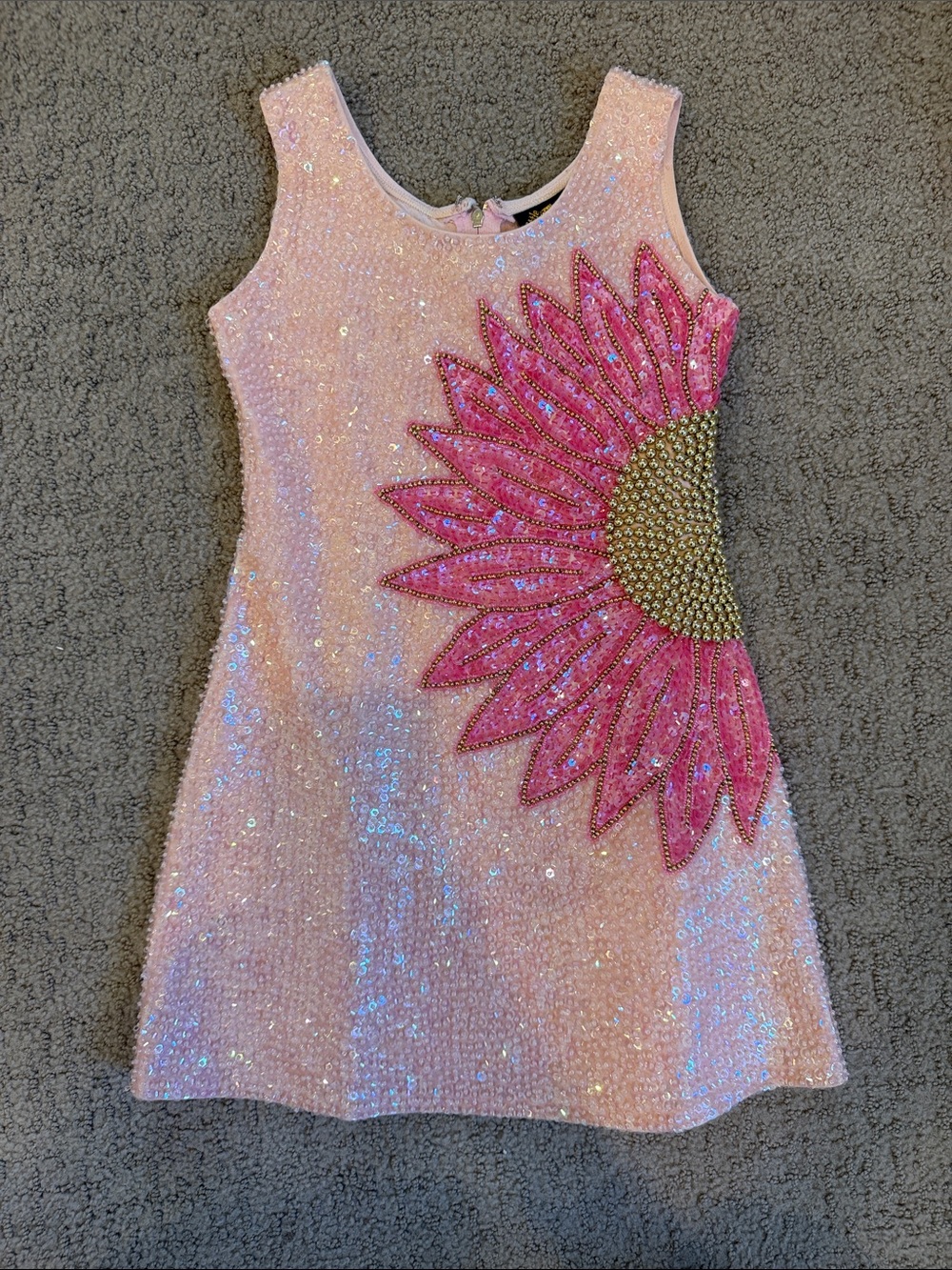 Little Attitudes Girls Pink Sequin & Beaded Sunflower Party Dress